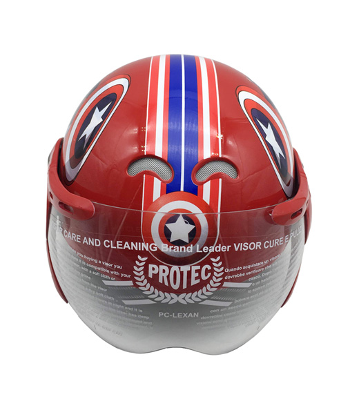Mũ bảo hiểm trẻ em 1/2 đầu có kính Protec Kitty, họa tiết siêu anh hùng Captain American an toàn, thời trang cho bé trai