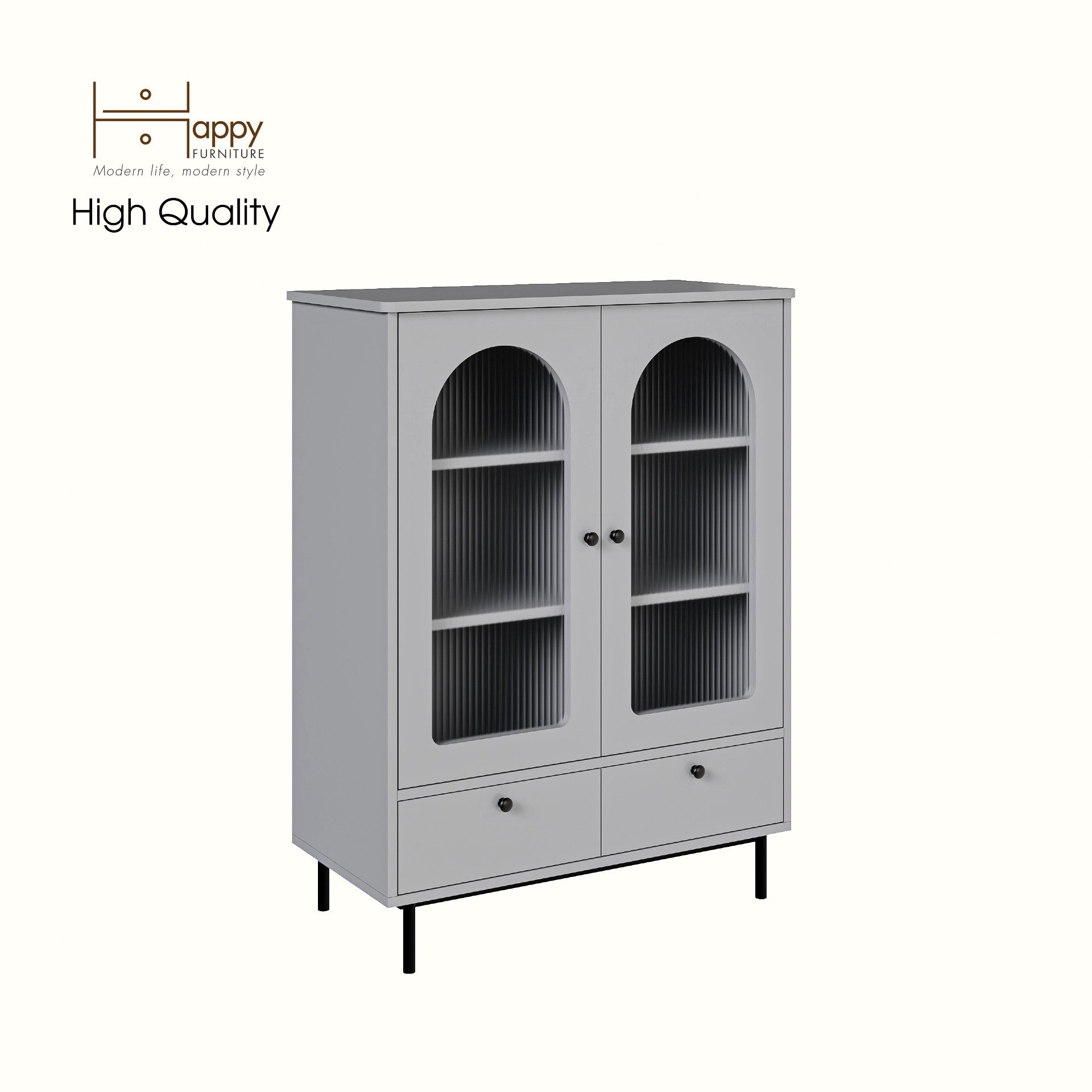 [Happy Home Furniture] SISEEL, Tủ lưu trữ cửa kính 2 cánh mở - chân sắt, 83cm x 40cm x 110cm ( DxRxC), TCM_183