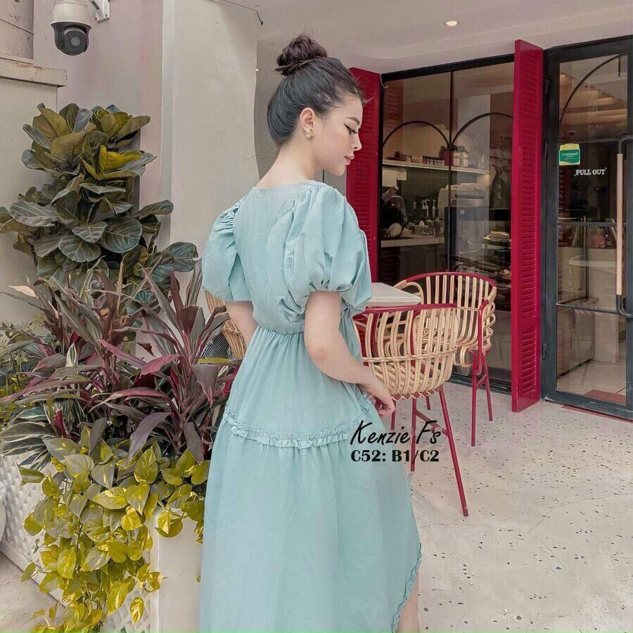 Váy đầm nữ dáng xòe tay phồng cổ vuông phong cách hàn quốc dễ thương