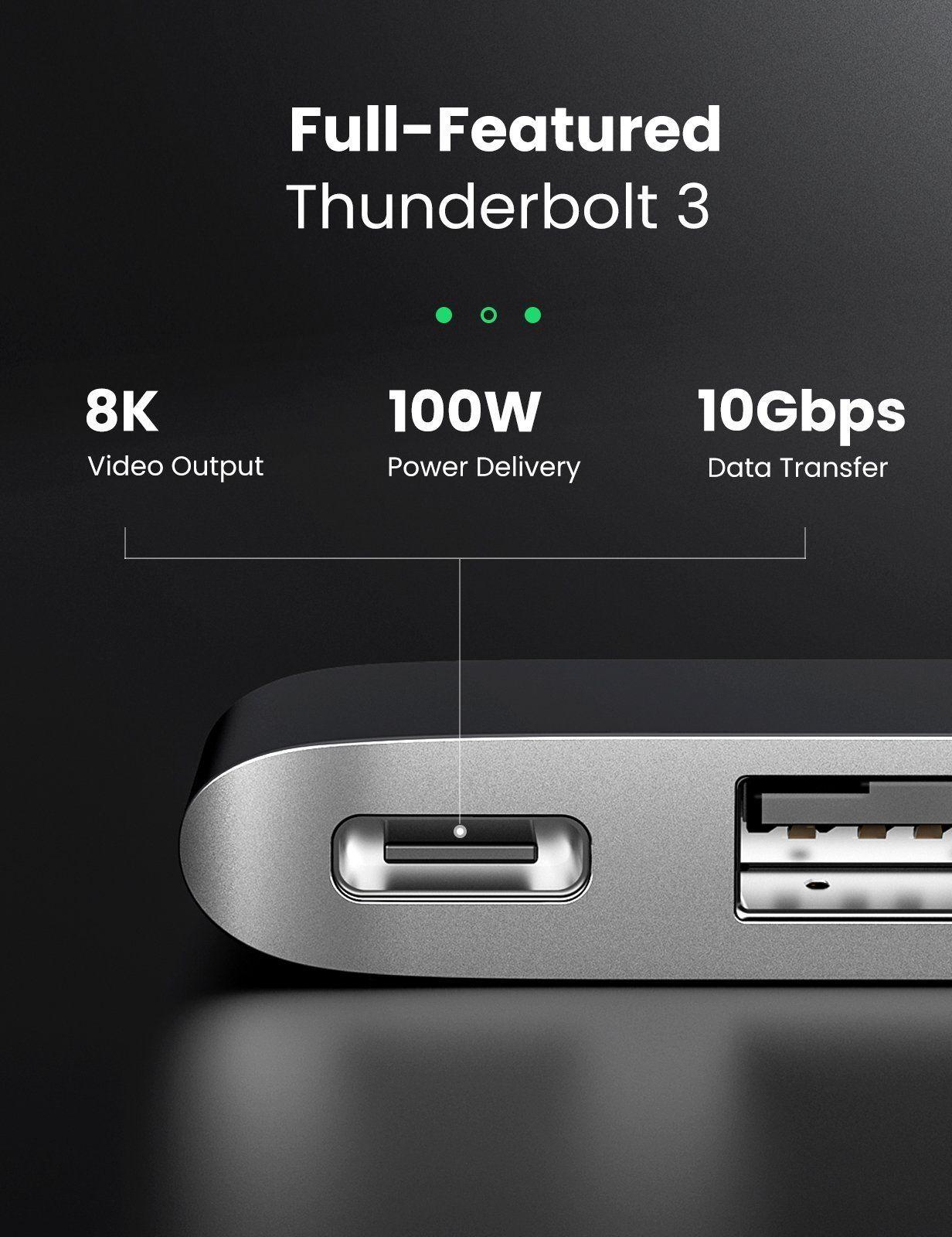 Ugreen UG60560CM251TK macbook pro air 2 cổng USB Type C Bộ chuyển đổi sang 3x Hub USB 3.0 + SD/TF + nguồn PD màu xám bằng nhôm - HÀNG CHÍNH HÃNG