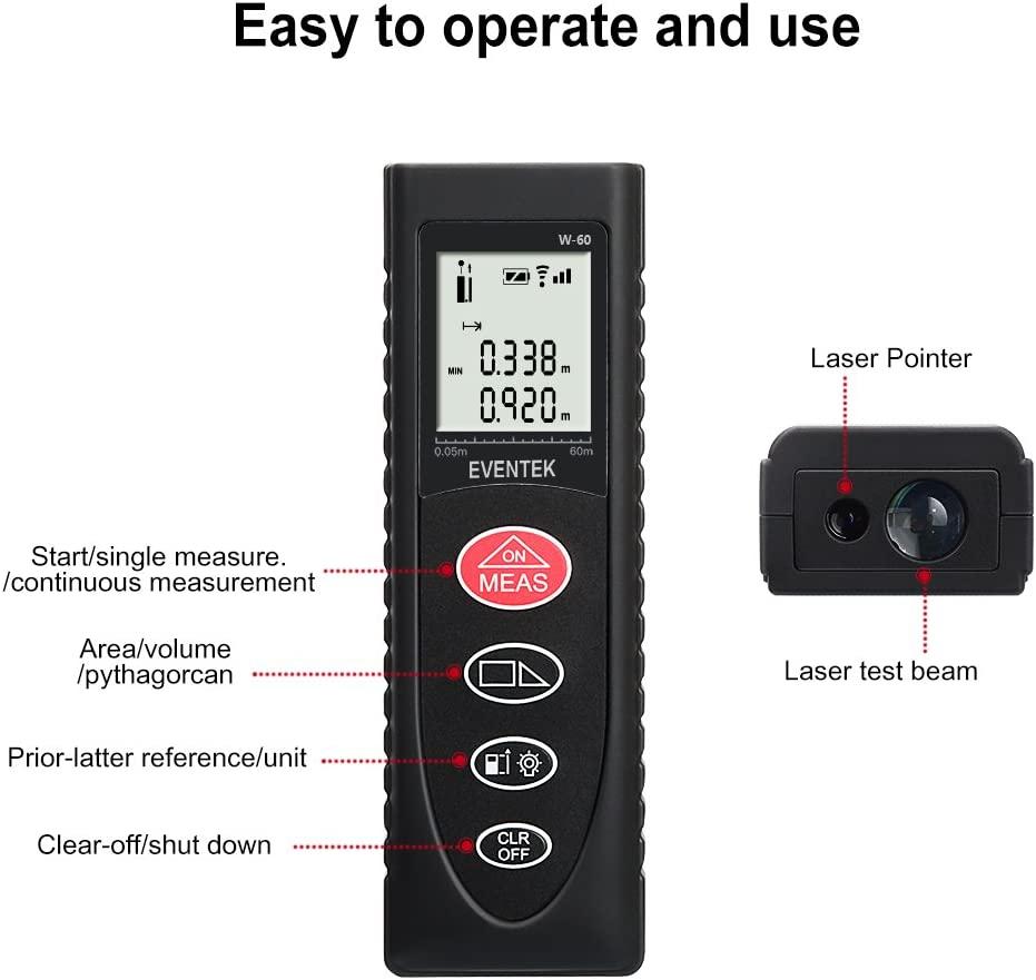 Máy đo khoảng cách laser 60m Máy đo khoảng cách laser mini , đèn nền LCD, đo liên tục, lưu trữ dữ liệu, IP54, được thiết kế cho công trường xây dựng và dự án MAISO