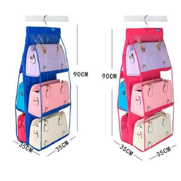 Bộ 02 Giá treo 6 ngăn bảo quản túi xách, phụ kiến chống bụi bẩn cao cấp