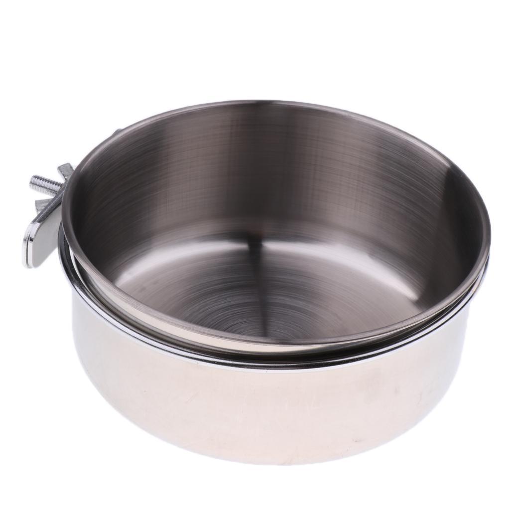 2 Pcs Stainless Steel Cage Coop Hook Cup Bird Dog Animal Food Water Bowl