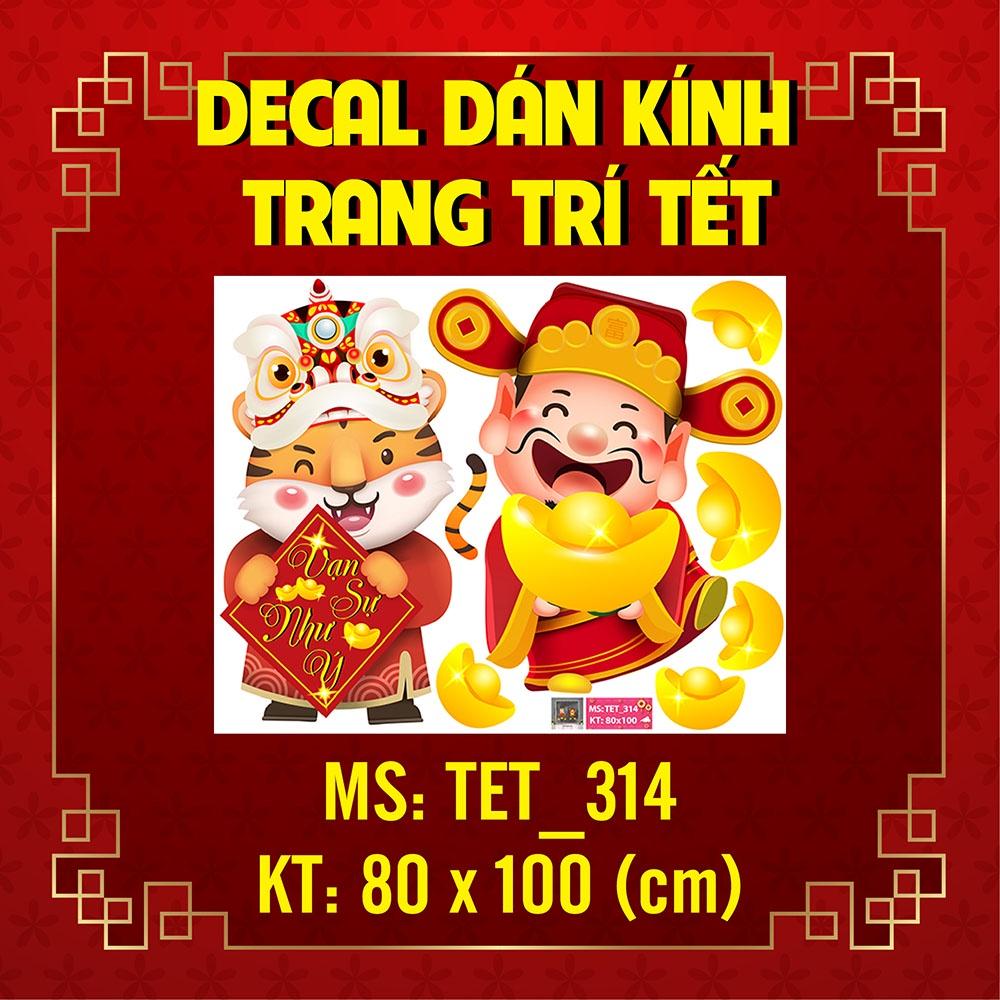 DECAL TRANG TRÍ TẾT NGUYÊN ĐÁN 2022 HỔ MÚA LÂN CÙNG THẦN TÀI