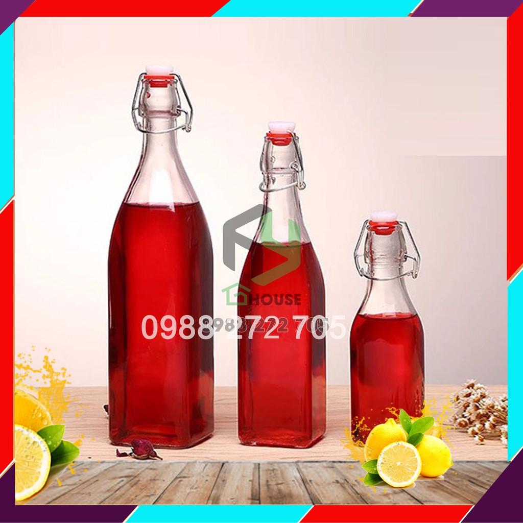 Chai thủy tinh có khóa gài 250ml thân vuông