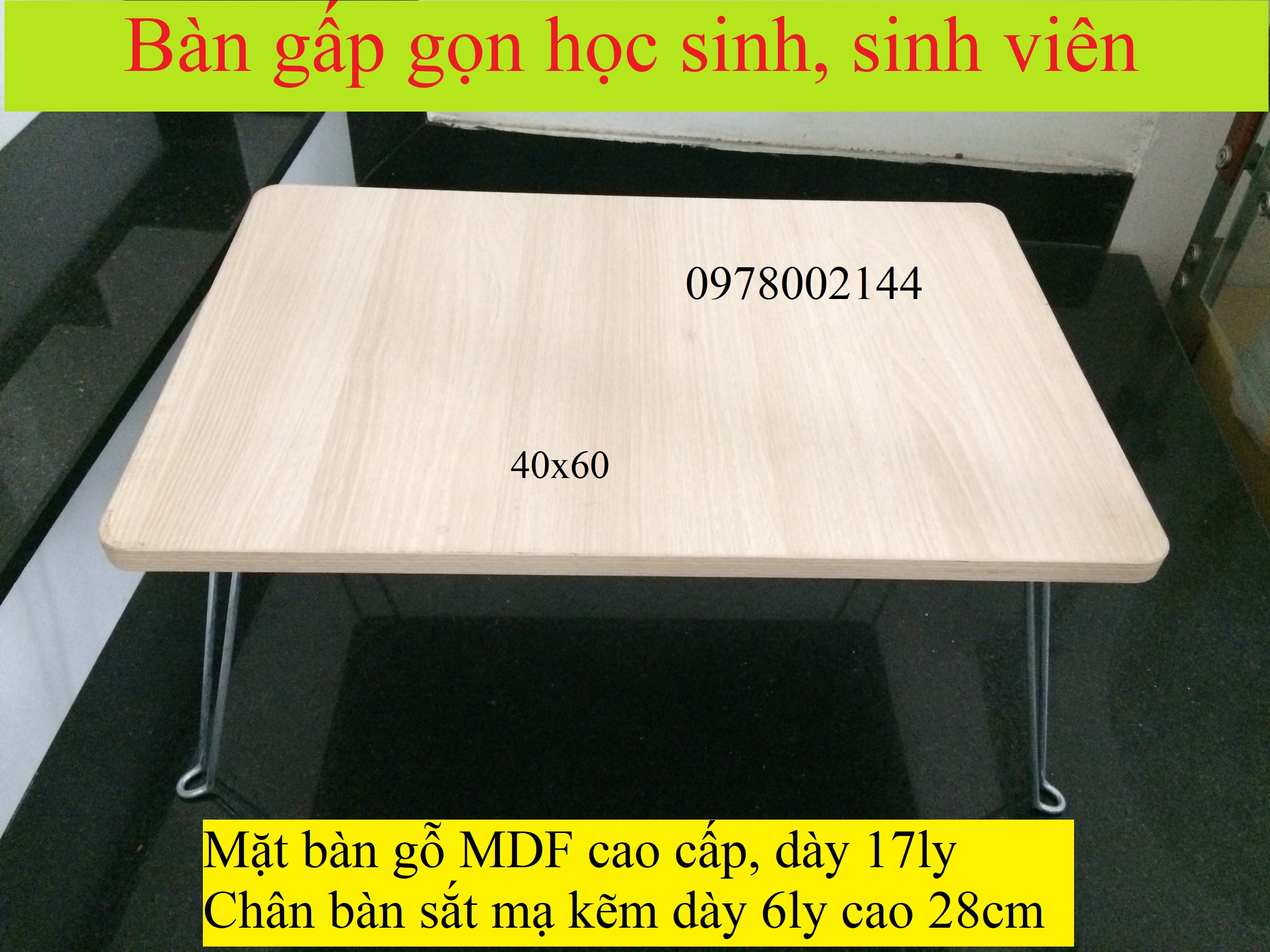 Bàn xếp gấp gọn học sinh vân gỗ Cao cấp 40x60cm