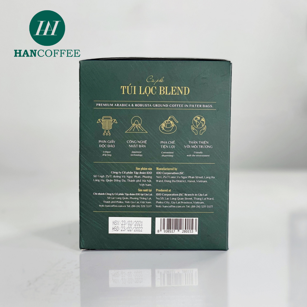 Cà Phê phin HANCOFFEE Giấy Túi Lọc Nguyên Chất Tiện Lợi Blend Đắng Nhẹ, Ngọt Sâu Hộp 5/10 gói - HND2(S