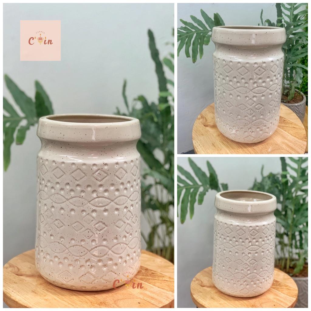 Bình hoa họa tiết 3D, Lõm tròn size to các màu - Bình hoa gốm, Lọ hoa Decor Trang Trí - Gốm Xuất Khẩu