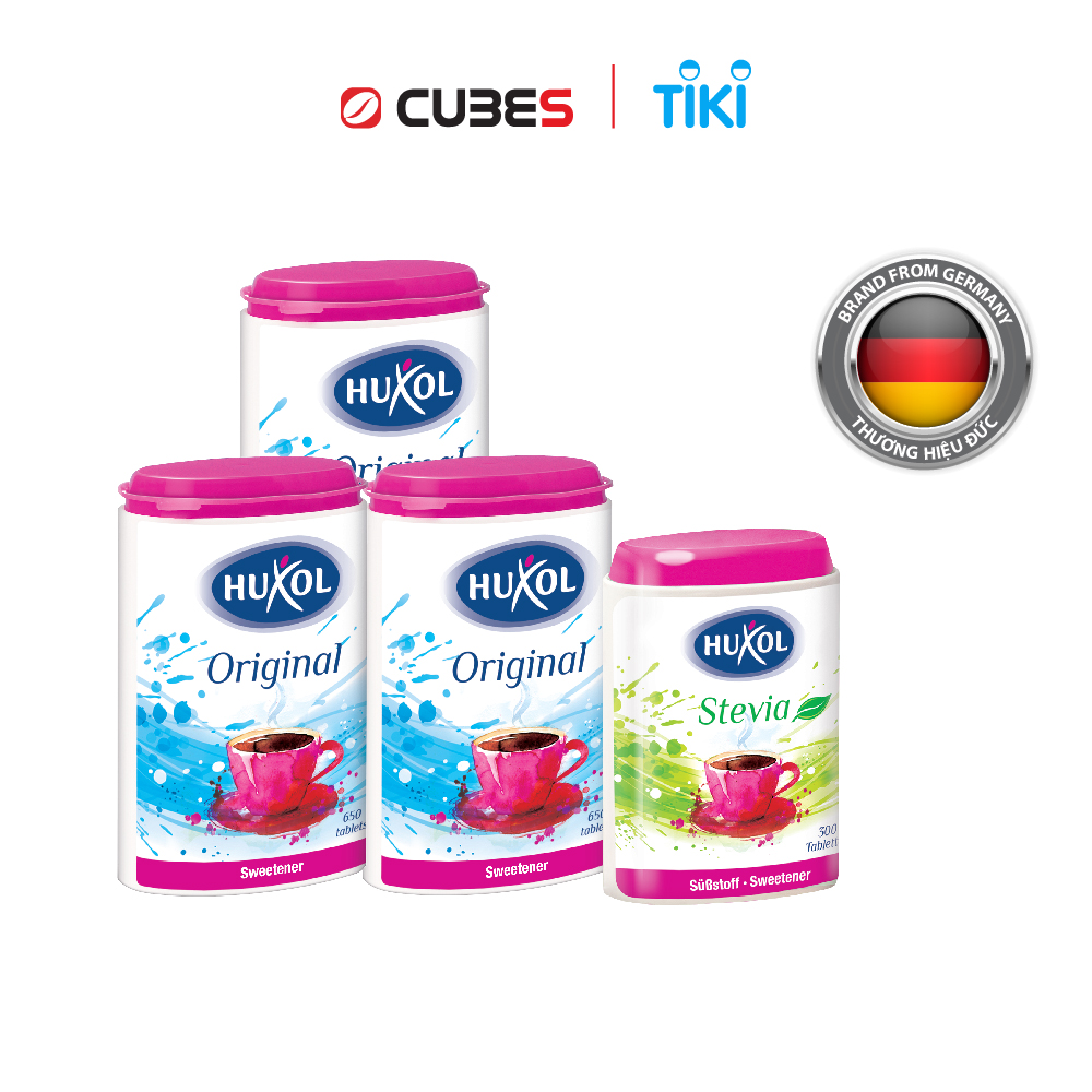 Combo Đường Ăn Kiêng Sweetener Huxol -1xCỏ Ngọt Stevia 300v-3xOriginal 650v - Nhập khẩu từ Đức - Dành cho người tiểu đường, giảm cân, cao huyết áp