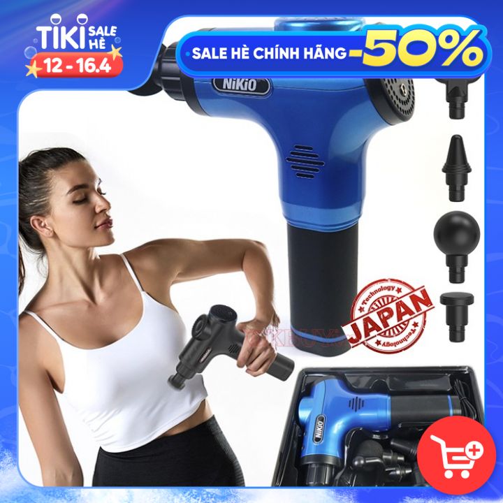 Súng Massage Cầm Tay Nikio NK-170A - Kỹ Thuật Mát Xa Gõ Hiện Đại, Tác Động Sâu, Hỗ Trợ Giãn Cơ Toàn Thân - 4 Đầu Thay Thế, 6 Cấp Độ Mát Xa, Pin Sạc Không Dây 2000 mAh