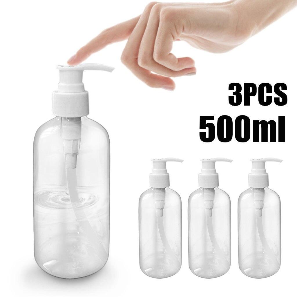 3Pcs Transparent Empty Spray Bottles 500ML Portable Refillable Bottle Cosmetic Hand Sanitizer Alcohol Dispenser