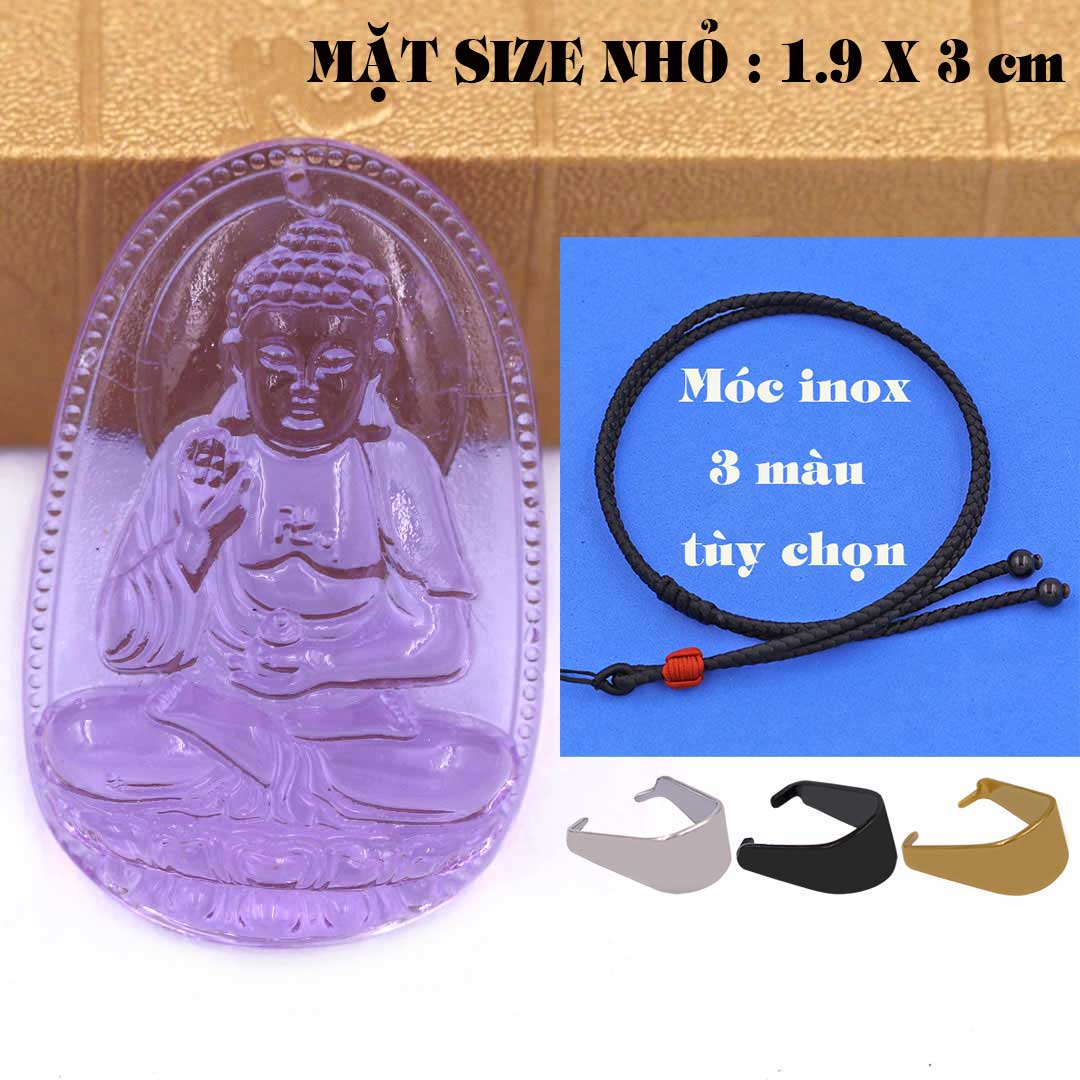 Mặt Phật A di đà pha lê tím 1.9cm x 3cm  kèm vòng cổ dây dù đen + móc inox vàng, Phật bản mệnh, mặt dây chuyền