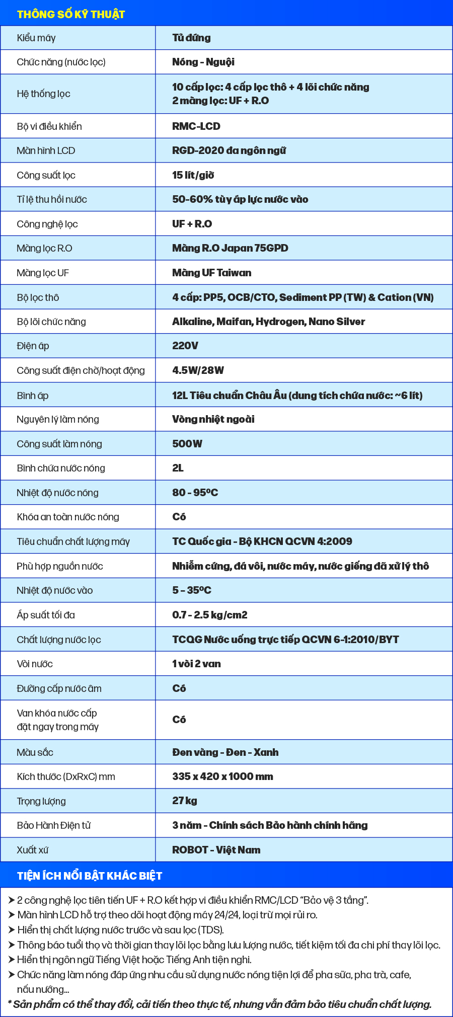 Máy Lọc Nước ROBOT Spring Pro 410GH-UR Vi Mạch LCD Cảm Ứng Đa Năng Nước Nóng Khóa An Toàn - Hàng Chính Hãng