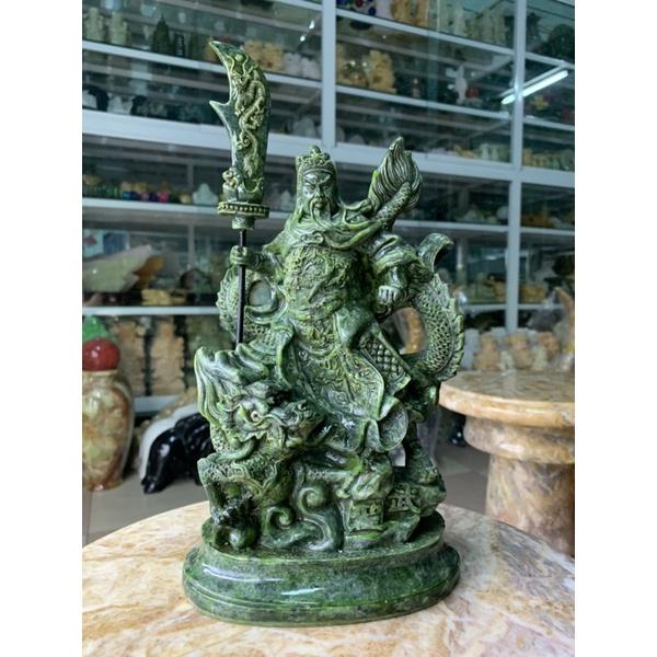 Tượng Quan Công Rồng Đá Đúc Poly Ngọc Ấn Độ - cao 25cm