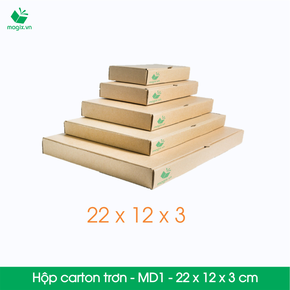 MD1 - 22x12x3 cm - 25 Thùng hộp carton trơn đóng hàng