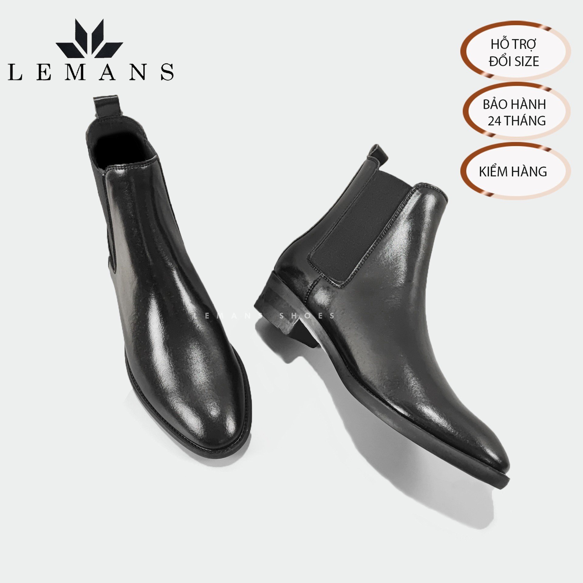 Giày da bò nappa Chelsea boots LEMANS CB01, mũi nhọn, Gót cao đế cao 5cm độc quyền, Bảo Hành 24 tháng