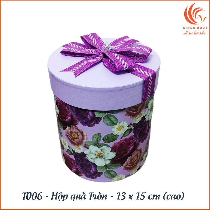 Hộp quà Tròn có nơ Phượng Hoàng T006 - 13 x 15 cm (cao