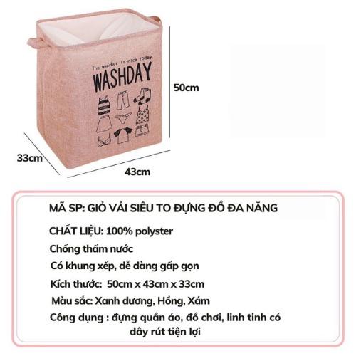 Giỏ Đựng Quần Áo Bằng Vải Cỡ Lớn, Túi Đựng Chăn Màn Đa Năng WASHDAY Có Thể Gấp Gọn Vintage Xinh Xắn