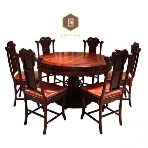 Bộ bàn ăn tròn Gia Bảo gỗ cẩm lai cổ điển - BA028