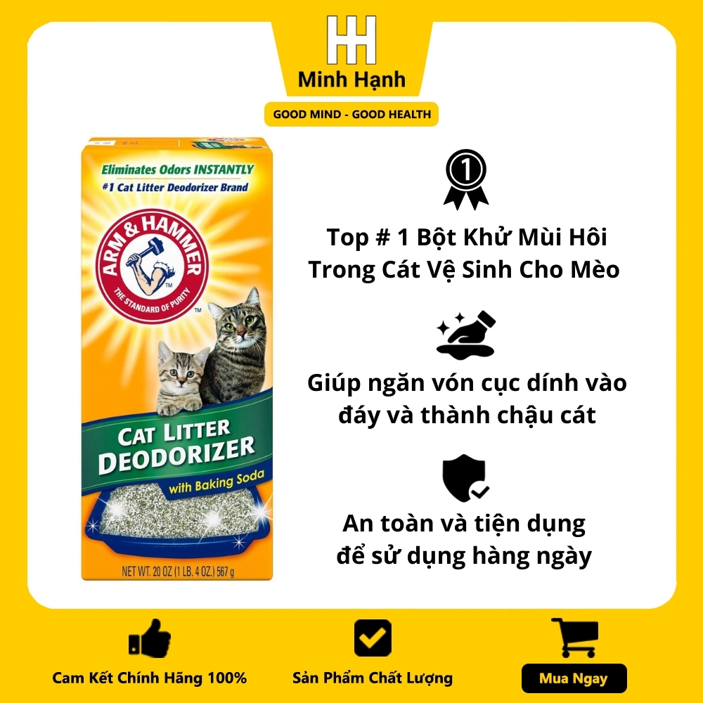 Bột Baking Soda Khử Mùi Hôi Trong Mọi Loại Cát Vệ Sinh Cho Mèo Chính Hãng Nhập Khẩu Từ Mỹ Arm &amp; Hammer Cat Litter Deodorizer (Hộp 567 gram), Trộn Trực Tiếp Vào Cát, An Toàn, Dễ Sử Dụng, Thơm Và Mèo Bạn Rất Thích