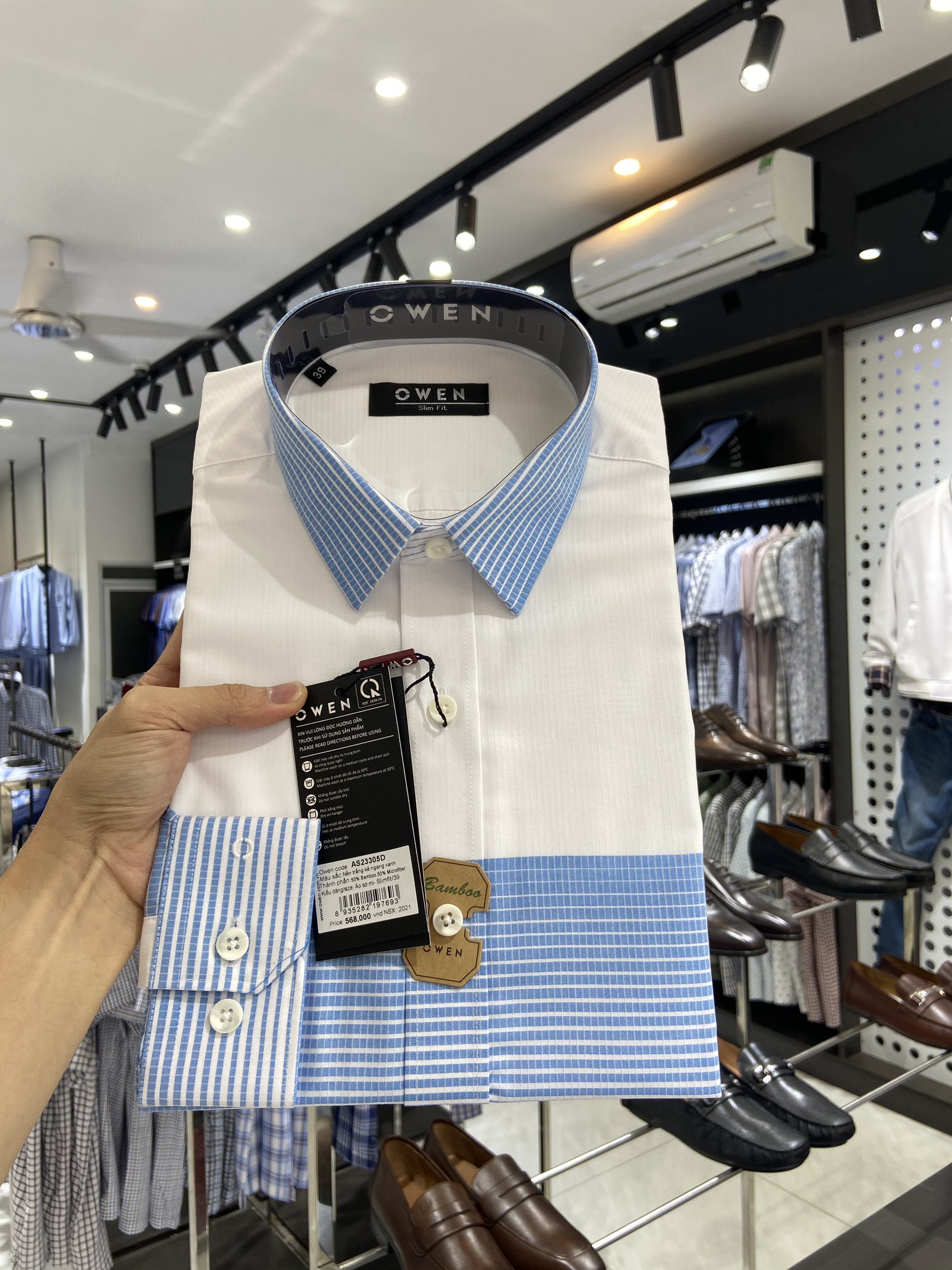 OWEN - Áo sơ mi nam dài tay dáng SLIMFIT sợi Tre - Mã AS23305D