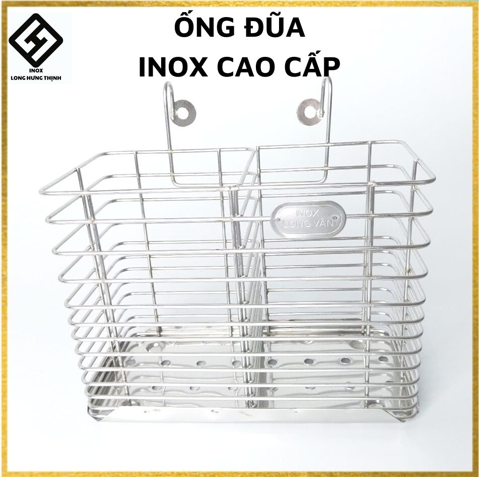 Ống đựng đũa, muỗng 2 ngăn 100% INOX cao cấp, 17x9x15 cm, dụng cụ nhà bếp tiện lợi.