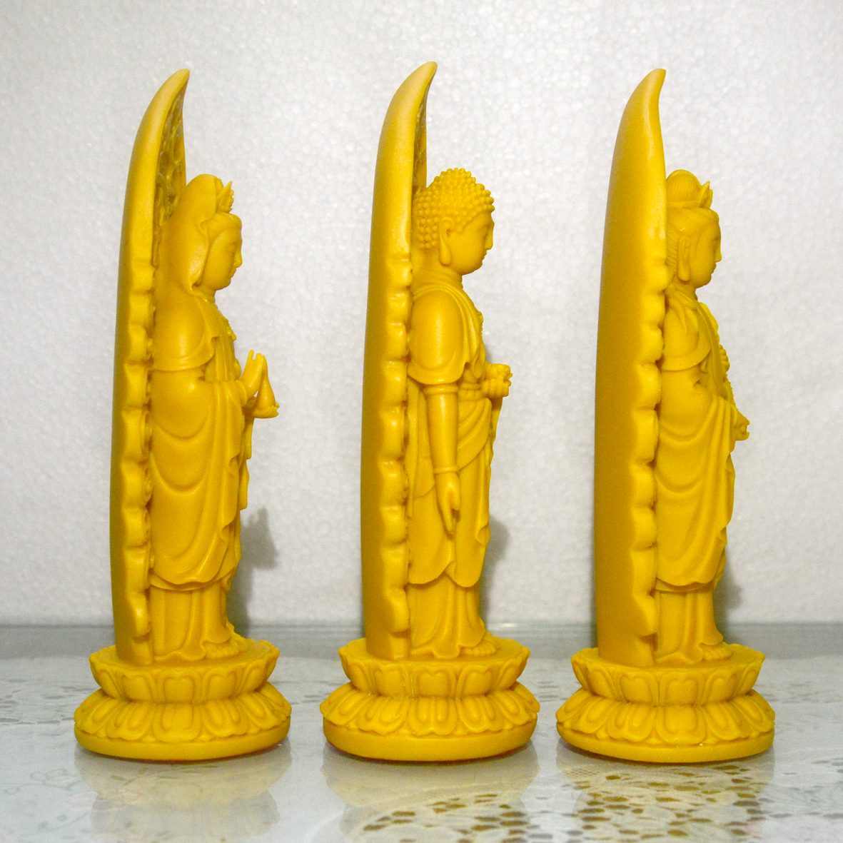 Bộ ba tượng Phật Tây Phương Tam Thánh hào quang cao 18cm-Nhiều mẫu