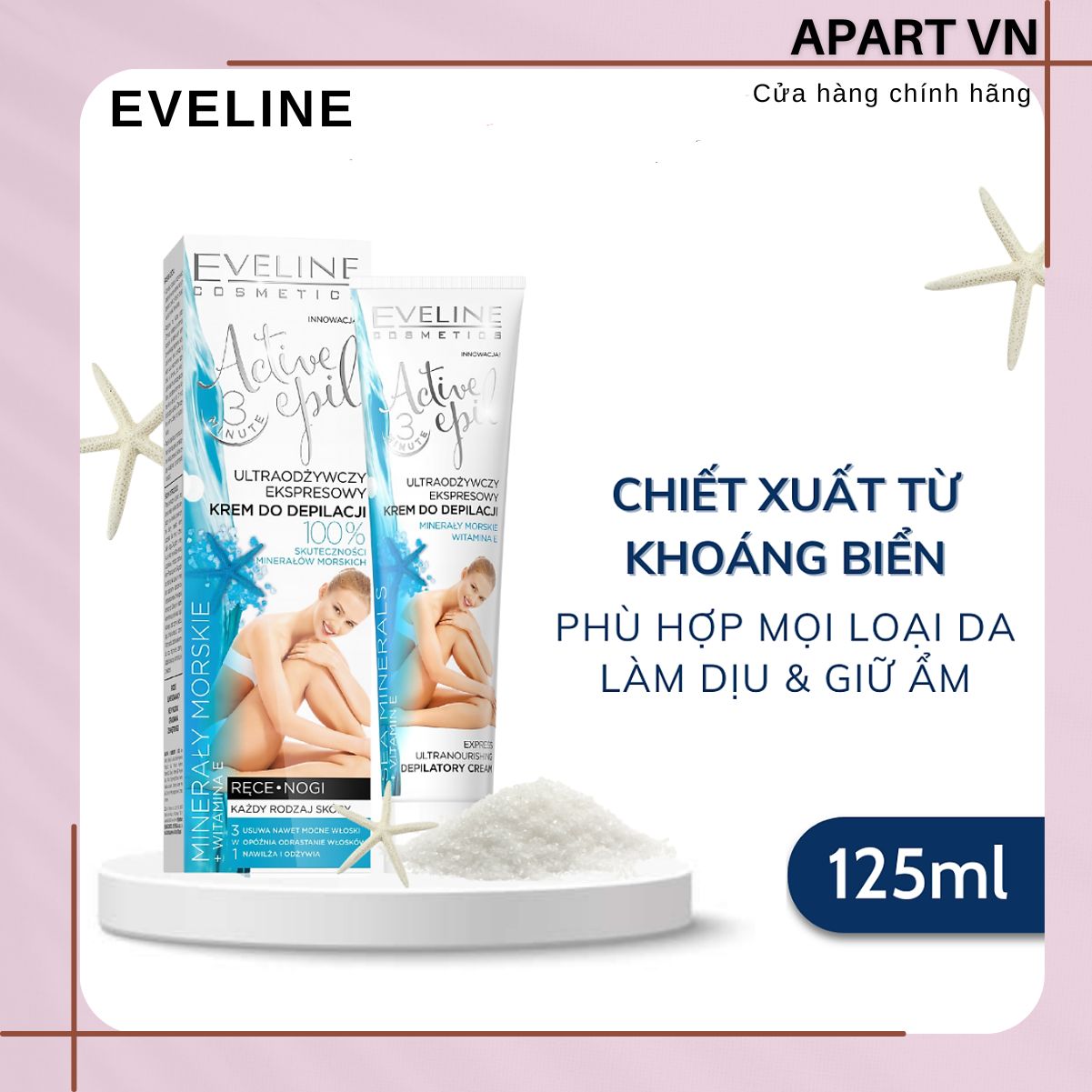 [ Tặng kem dưỡng tay] Kem tẩy lông chiết xuất khoáng chất biển dành cho mọi loại da ACTIVE EPIL EVELINE (Tay, chân)