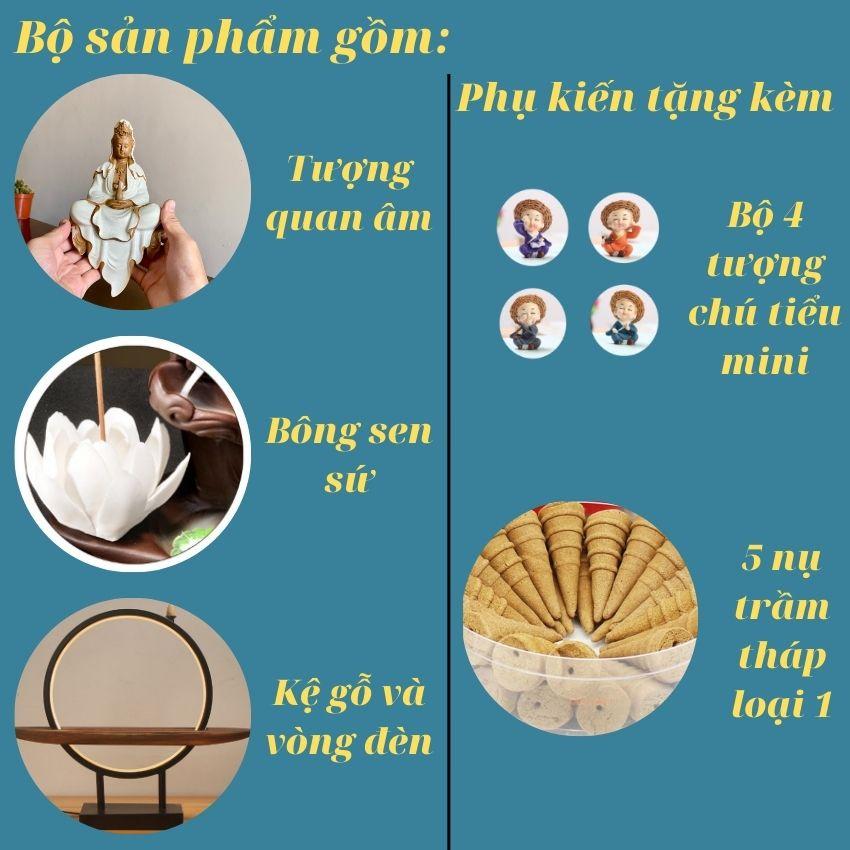 Bộ kệ Quan Âm kết hợp đèn Led , thác khói trầm hương đèn Led,đèn Led hào quang