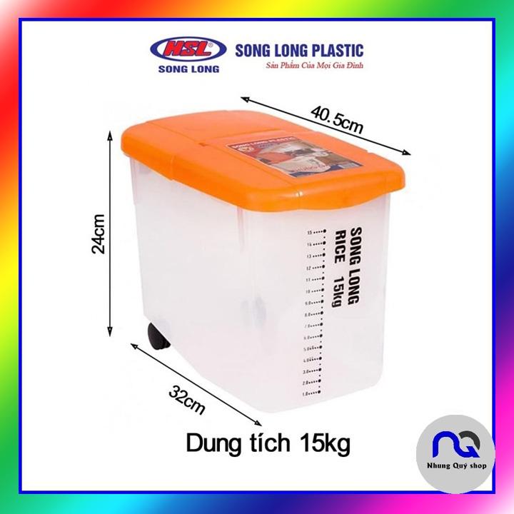 Thùng đựng gạo có nắp nhựa cao cấp, có bánh xe Song Long Plastic size 10kg và 15kg