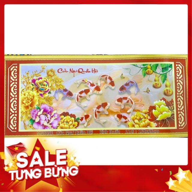 Tranh thêu chữ thập Cá Cửu Ngư Quần Hội MN0051 |150x65cm| chưa thêu