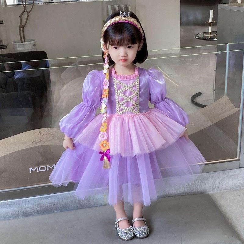 Đầm công chúa tóc mây dài tay voan xoè nhiều lớp siêu xinh cho bé gái