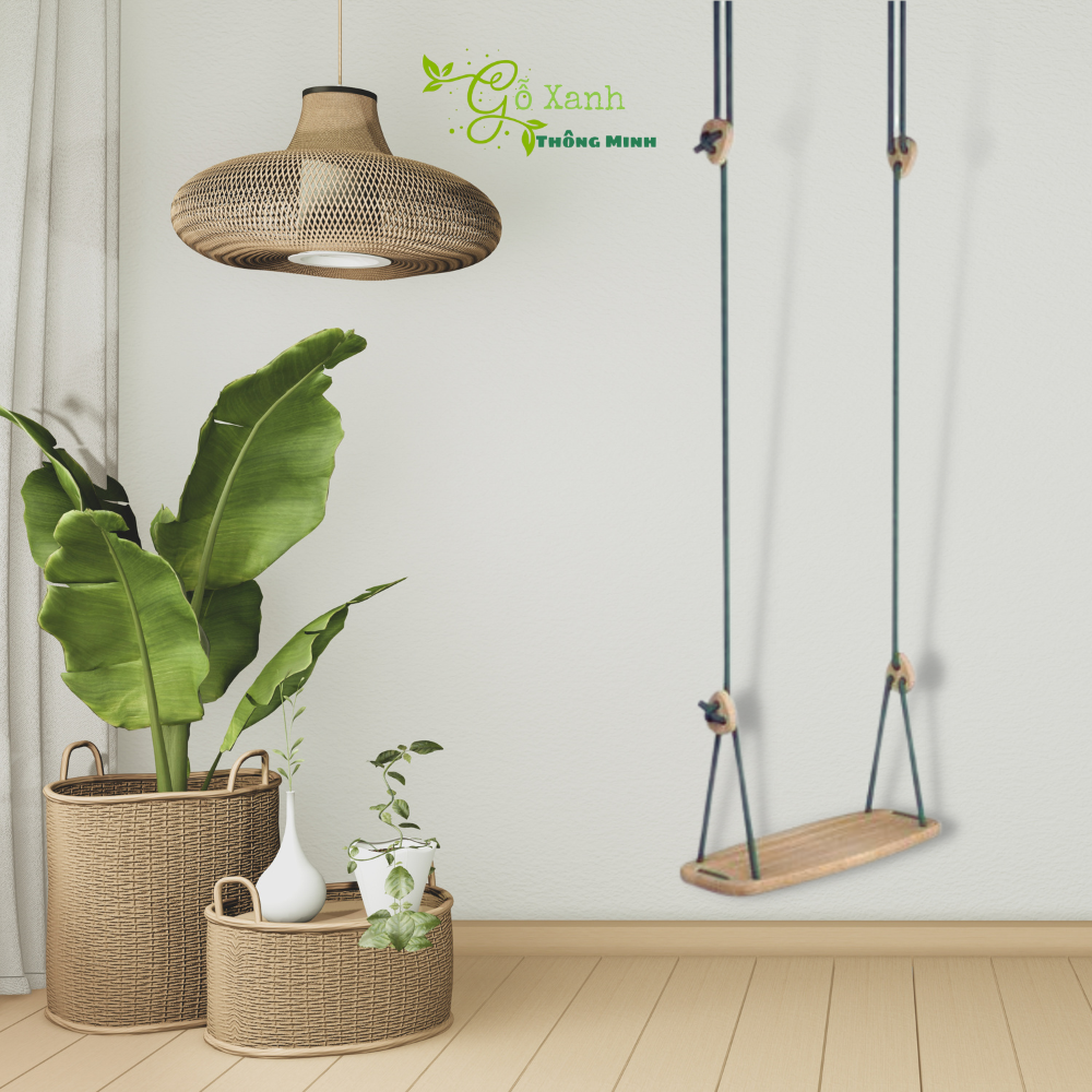 Xích Đu Sân Vườn - Chất Liệu Gỗ Tự Nhiên Nguyên Tấm KT 25x60cm - Bền - Đẹp - Chắc Chắn