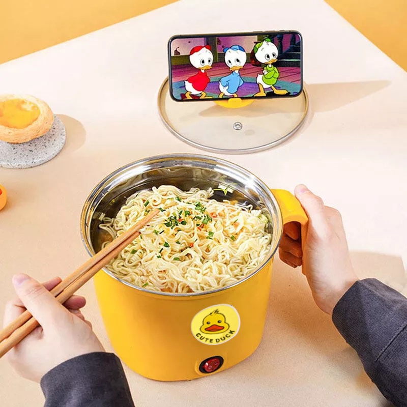 Nồi Lẩu Điện Mini Đa Năng Có Khay Hấp Chính hãng/Hàng nhập khẩu Electric Cooking Pot Model Vịt Vàng Duck Cute (1.8L) - Nồi cơm điện, nồi nấu siêu tốc