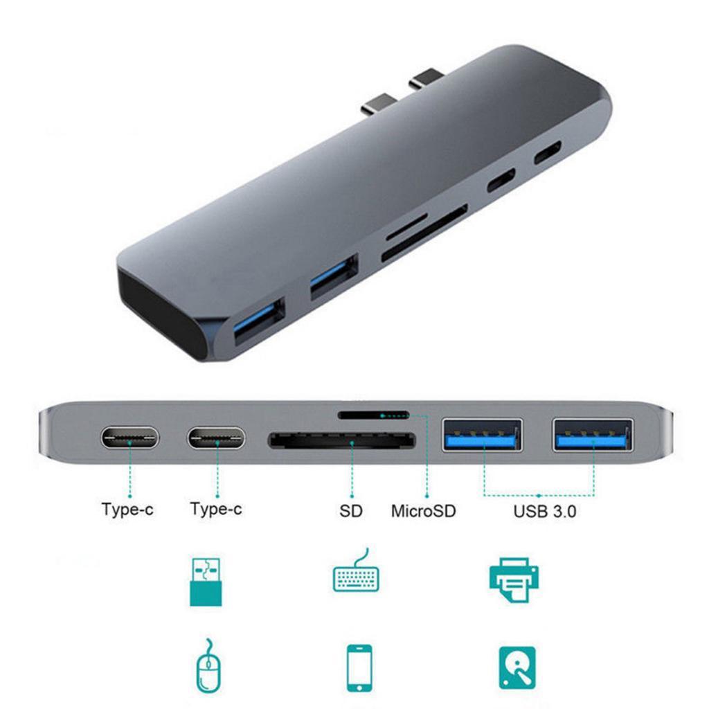 7 in 1 USB-C Type C HD Output 4K HDMI USB 3.0 Adapter HUB For MacBook Pro