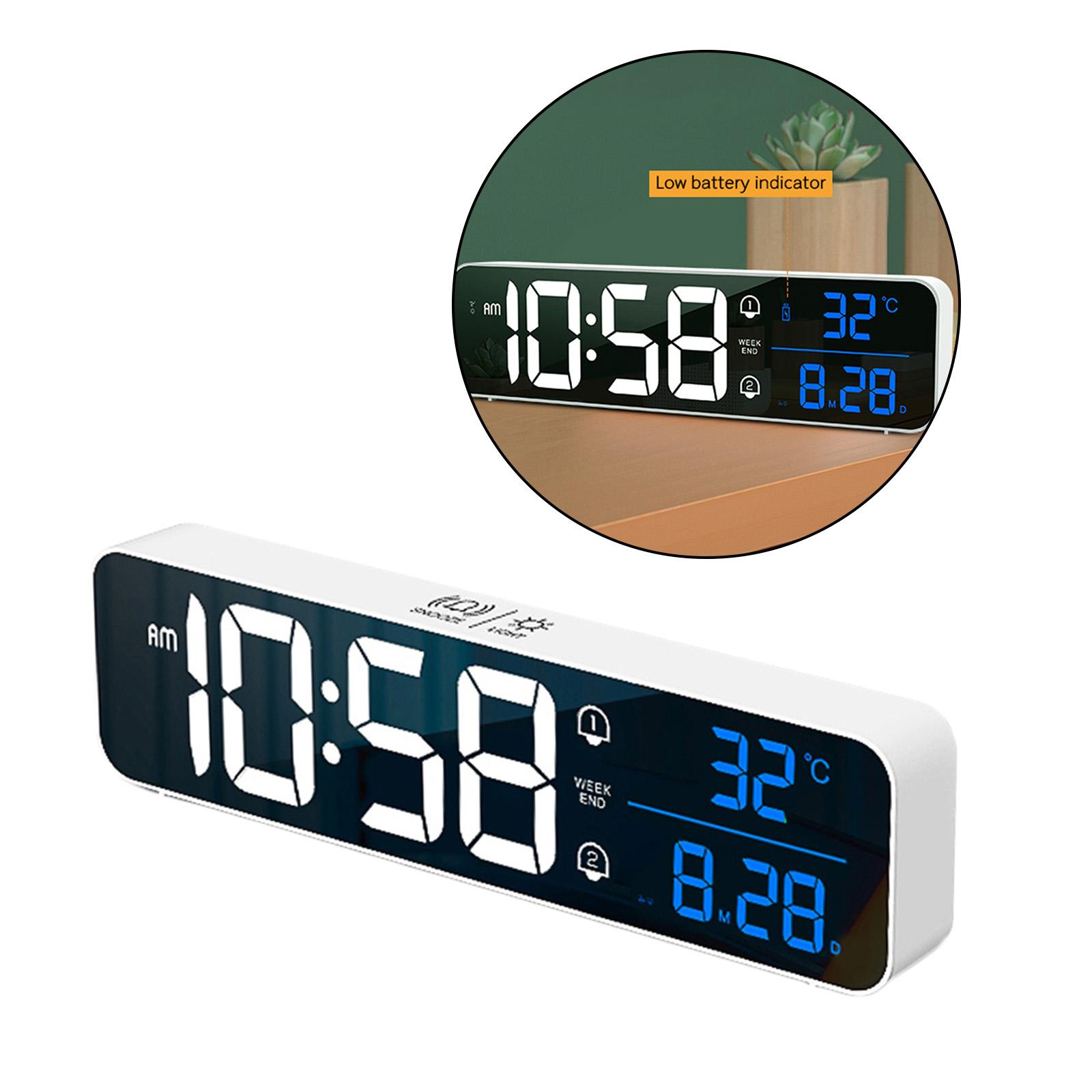 Living Room Mirror Large Digital Alarm Clock LED with Temperature 40 Music 4 Volume, Wall Clock
