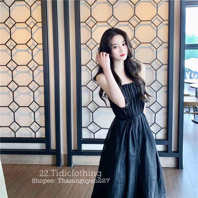 Đầm hai dây Ulzzang, đầm maxi cột eo chất đẹp _ ảnh thật cận chất