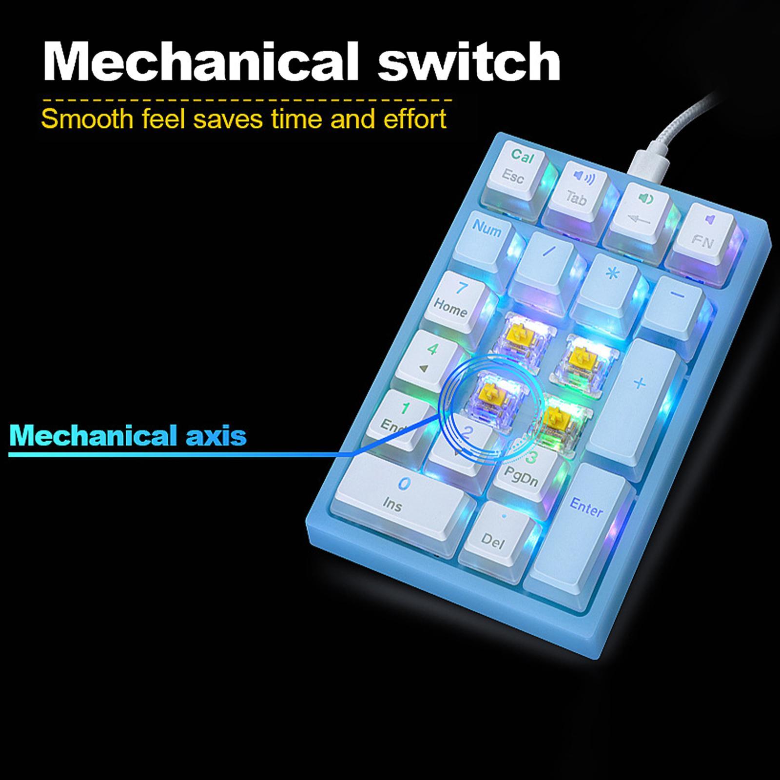 21 Keys Mechanical Numeric Keypad RGB LED Backlit Keyboard Mini for Laptop ,