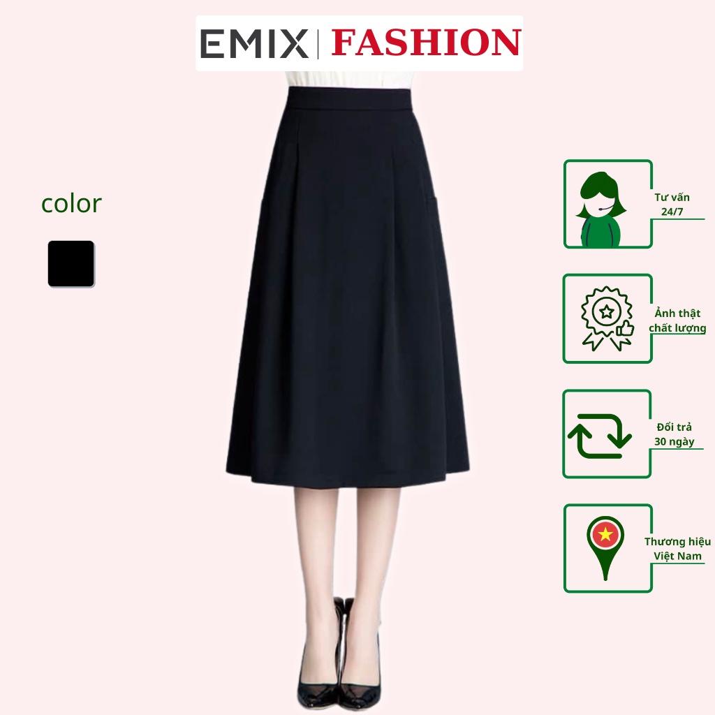 Chân váy midi công sở 921 EMIX (màu đen), dáng dài, ulzzang, cạp cao, khóa sau, hai túi, vải tuytxi mềm nhẹ
