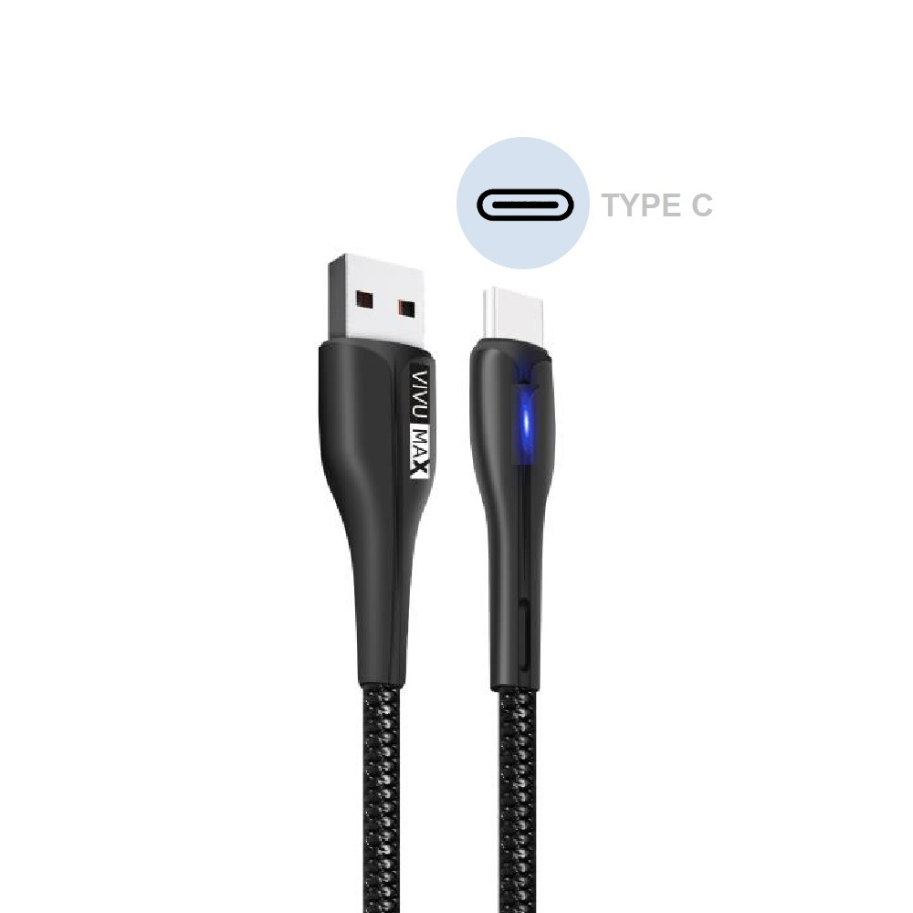 Cáp sạc nhanh và truyền dữ liệu VivuMax C102 đầu sạc USB Type C - Có đèn LED báo tín hiệu, 1m, Dây PVC cao cấp chống cháy – Hàng Chính Hãng