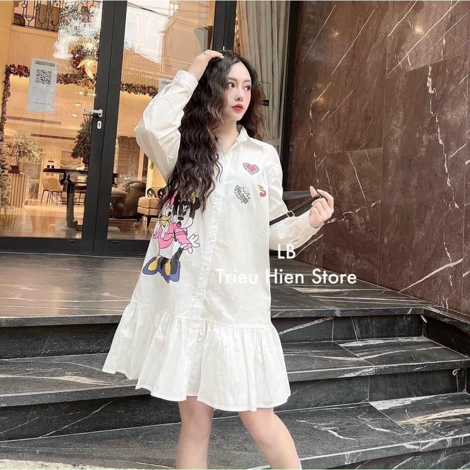 Đầm suông cổ áo sơ mi họa tiết hoạt hình kết hợp đuôi cá siêu cute, xinh xắn dành cho các nàng đi chơi, dạo phố