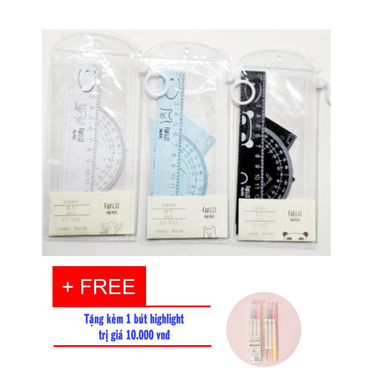 Bộ eke 4 chiếc làm từ hợp kim nhôm đa năng YS 7003 siêu bền tặng kèm 01 Bút nhớ dòng nhiều màu trị giá 10.000đ