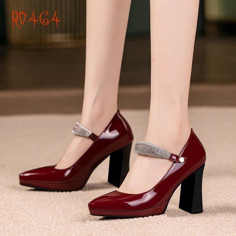 Giày cao gót nữ đẹp đế vuông 8 phân hàng hiệu rosata màu đỏ ro464 - HÀNG VIỆT NAM CHẤT LƯỢNG QUỐC TẾ