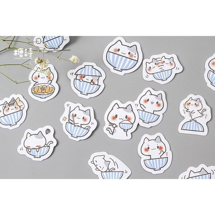 Bộ 45 Sticker Hàn Quốc hình Mèo Tinh Nghịch dán trang trí E07