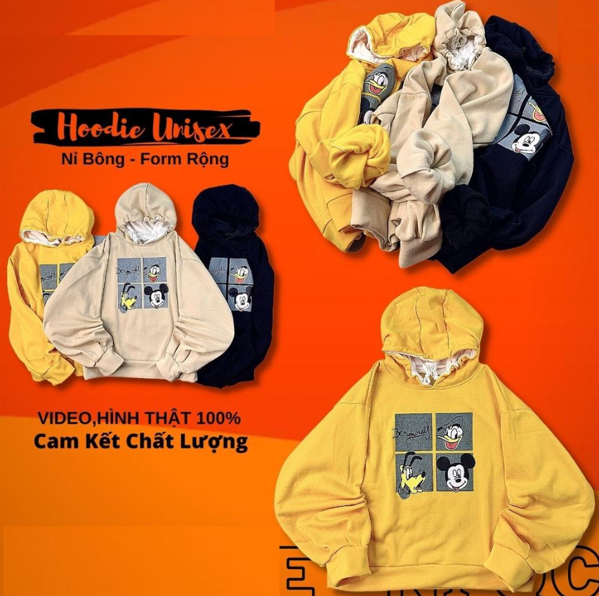 Áo hoodie nam nữ nỉ bông dày form rộng tay phồng cánh dơi HD DISPNEY