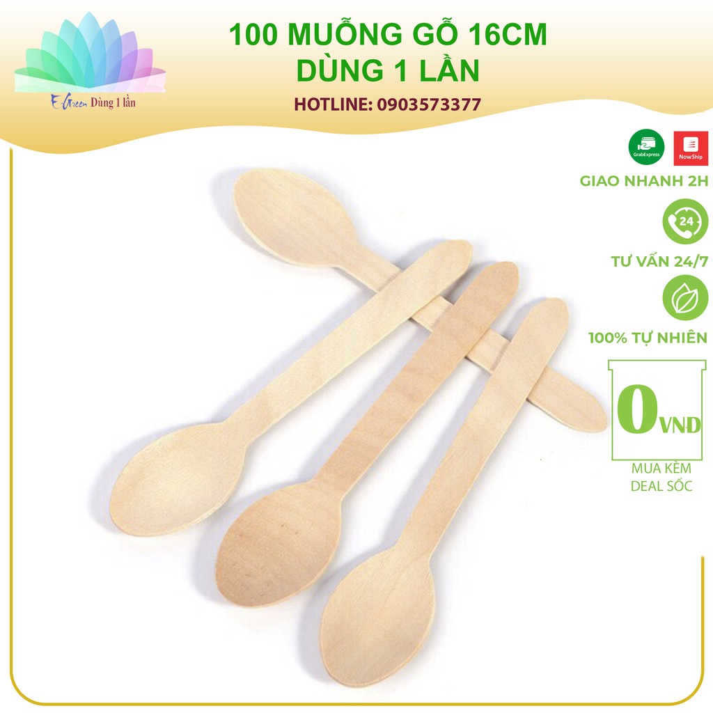 100 Muỗng gỗ dùng một lần 16cm an toàn tiện lợi thân thiện môi trường-Egreen Dùng 1 Lần