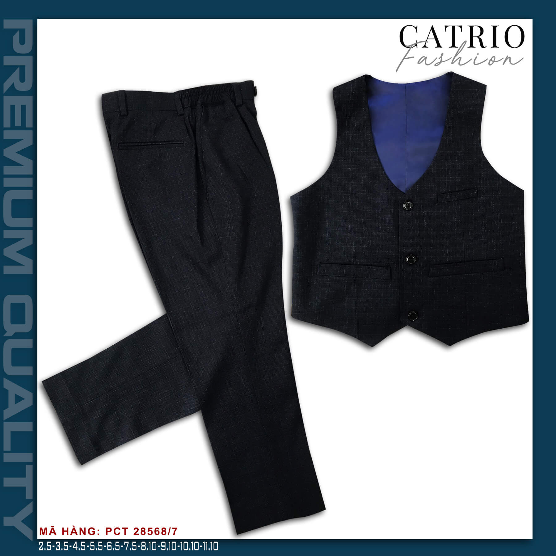 BỘ VEST BÉ TRAI CATRIO PCT28568/7 LÀ BỘ COMPLE TRẺ EM TỪ 2 TUỔI ĐẾN 11 TUỔI (12KG ĐẾN 43KG) THUỘC BST QUẦN ÁO TRẺ EM CATRIO MÙA TIỆC CƯỚI LỄ TẾT SANG TRỌNG