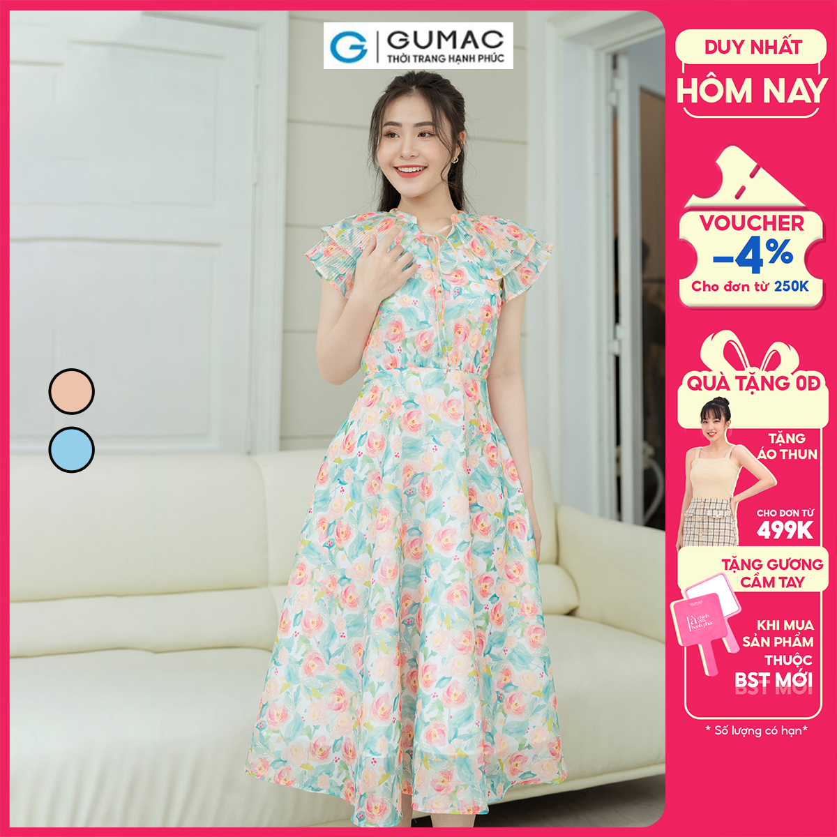 Đầm xòe phối dập ly GUMAC DD08060