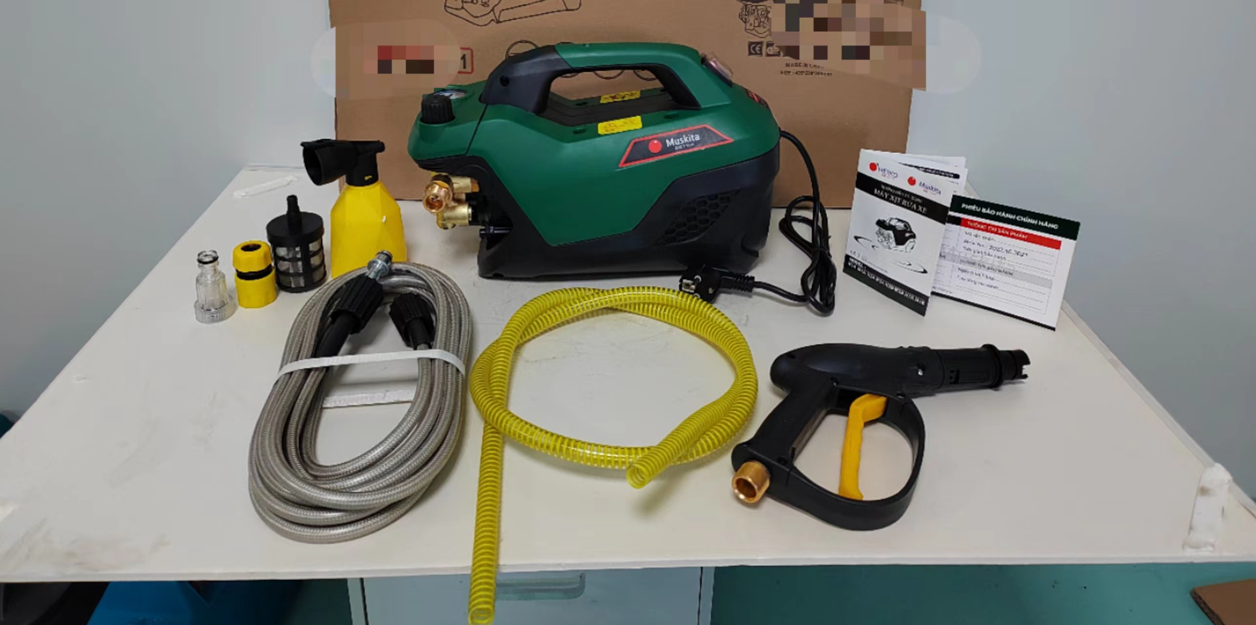 Combo dây xoắn hút nước, lọc rác và nối nhanh máy xịt rửa xe áp lực Đường kính 13x16mm loại 2M