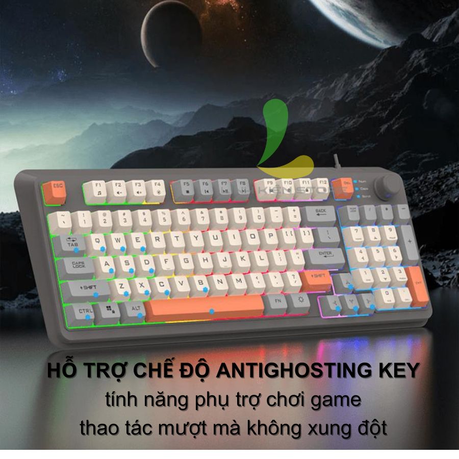 Bàn phím giả cơ gaming XUNFOX K82 - Bàn phím chơi game thiết kế 94 phím có đèn led 7 màu kèm theo nút vặn âm lượng - Hàng nhập khẩu